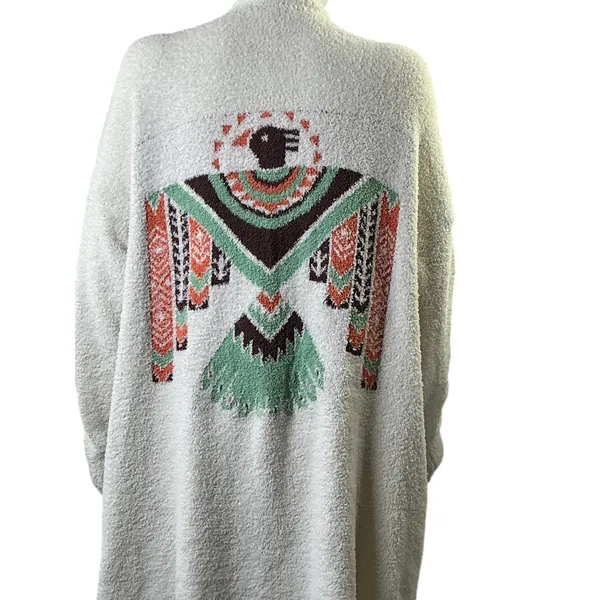 Blakeley Womens Cream Popcorn Knit Thunderbird Graphic Longline Cardigan‎ PS - Image 9