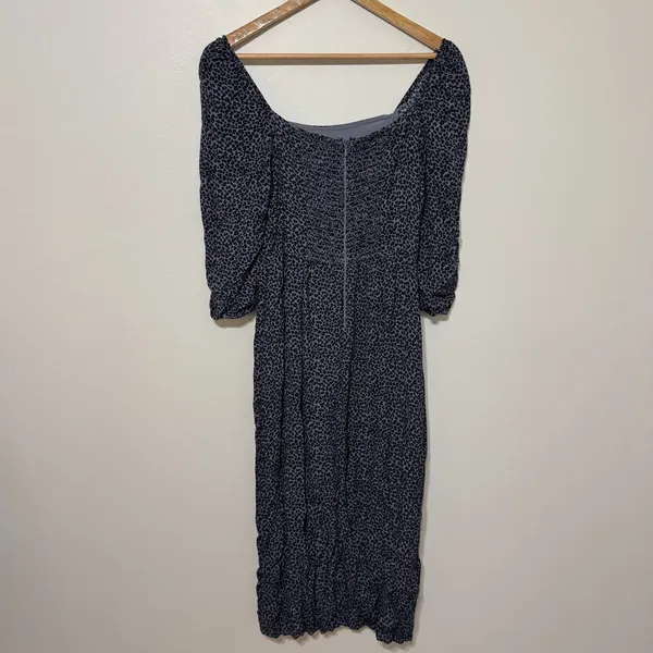 Abercrombie & Fitch Square-neck Midi Dress Size Small Tall Navy Leopard Print - Image 7