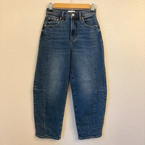 Pistola Eli Barrel Jeans 24 Augustus‎ Wash High Rise Arched Cropped Blue Denim - Image 2