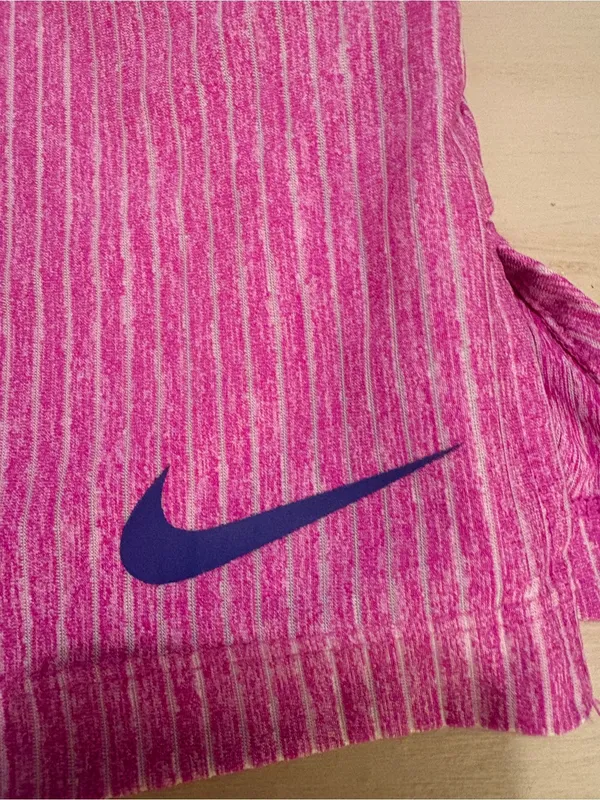 Nike Girls' Pink Striped Athletic Tank with Navy Swoosh - Image 3