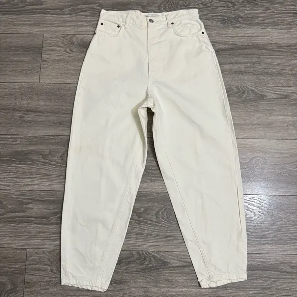 Zara The Petit Women Off White‎ Tapered High Rise Relaxed Fit Boho Jeans Size 6 - Image 4