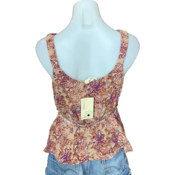 Fall Paisley Peplum Top SMALL Taupe Sleeveless Earthy Brown Camisole NEW - Image 2