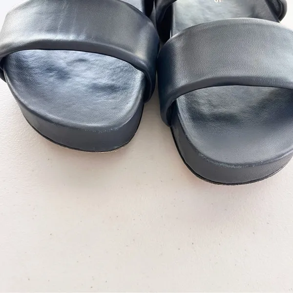 Beautiisoles Navy Blue Double-Strap Leather Minimalist Summer Slide Sandals - Image 3