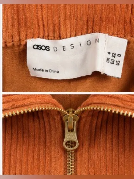 ASOS DESIGN Oversized Corduroy Zip Front Jacket Rust Orange US 0 - Image 4
