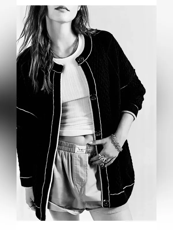 Free People We The Free Cable Tennesee Cable Knit Cardi Long Black White XS NWT - Image 5