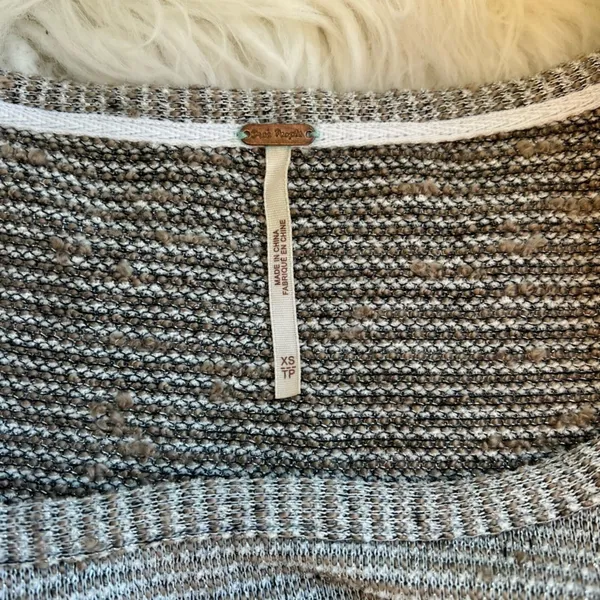 Free People Double Bubble Top Silver Scoop Neck Puff Sleeve Sweater Xs - Image 5