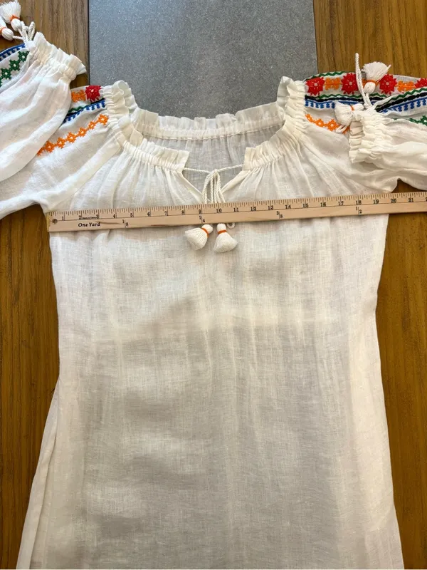 Tory Burch Embroidered Peasant Maxi Dress Cover-up On or Off Shoulder Small - Image 16