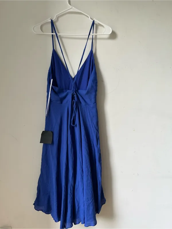 Lulus Troulos Royal Blue Lace Up Midi Dress Size M NWT Open Back Rayon - Image 5