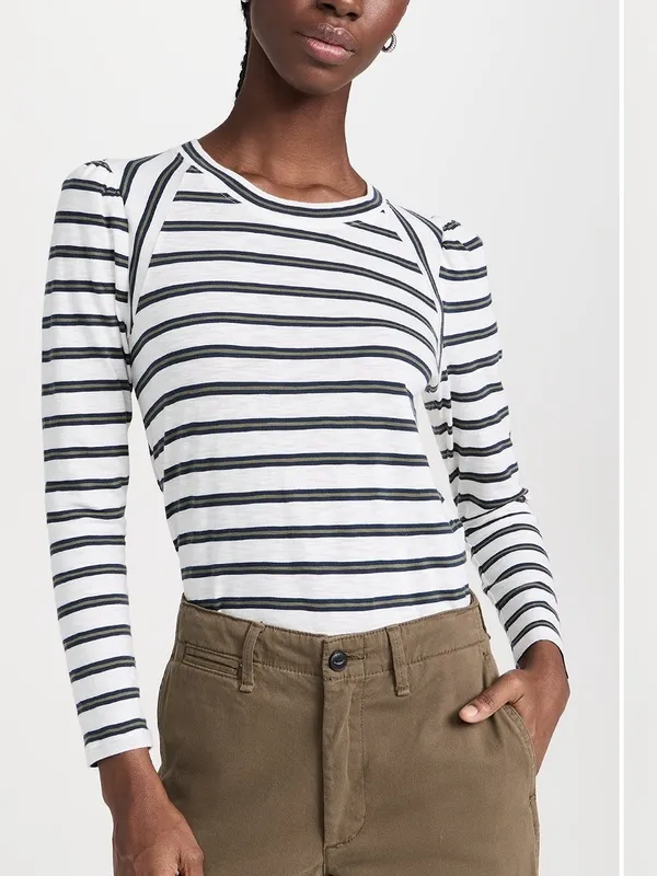 Veronica Beard Mason Baseball Tee Striped Ecru Slate XS $178 - Image 8