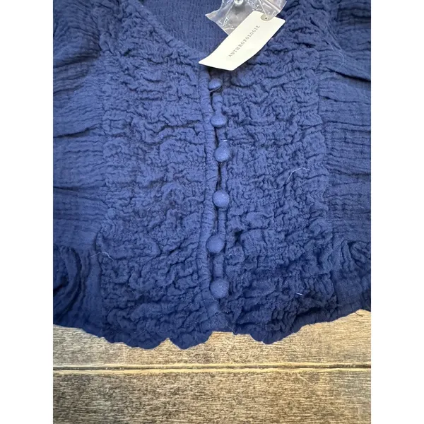 Pilcro Anthropologie Celandine Smocked Crop Top Blue‎ Size Medium Peasant Boho - Image 6