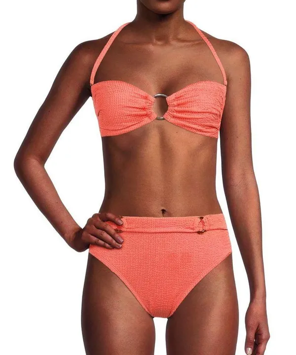 Time & Tru Bandeau High Waist Textured Bikini Set - Image 3
