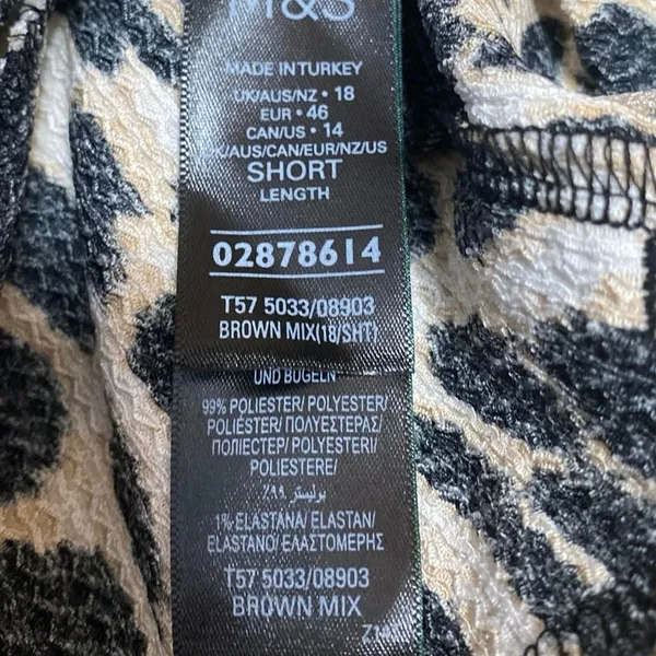NEW M&S Marks & Spencer Beige Black Leopard Print Wide Leg Trousers Pants Sz 14 - Image 5