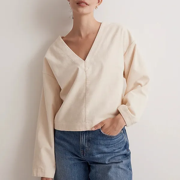 NWT Madewell Sz S Val Waffle-Knit Relaxed V-Neck Top in‎ Deep Purple - Image 8