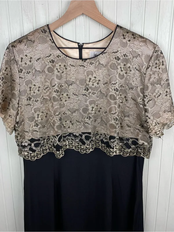 Vintage 80s Jeffrey and Dara Cocktail Evening Dress Size 14 Lace Overlay Gown - Image 9