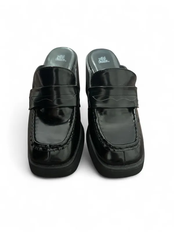 wild fable Black Patent Slip-On Block Heel Loafers - Image 2