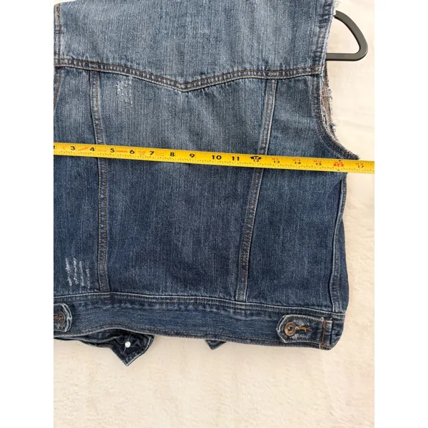 Forever 21 Premium Denim Vest Medium Wash Floral Lining‎ Distressed Blue Small - Image 9