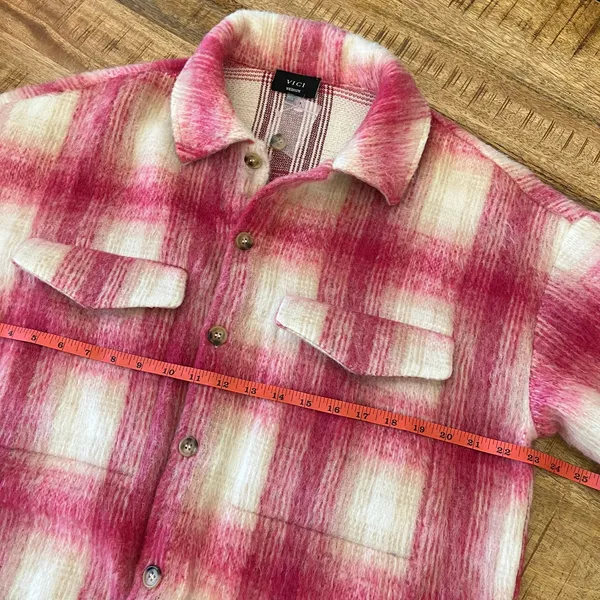 Vici Plaid Oversized Boxy‎ Jacket Medium Shirt Shacket Pink Cabincore Cozy Fuzzy - Image 11