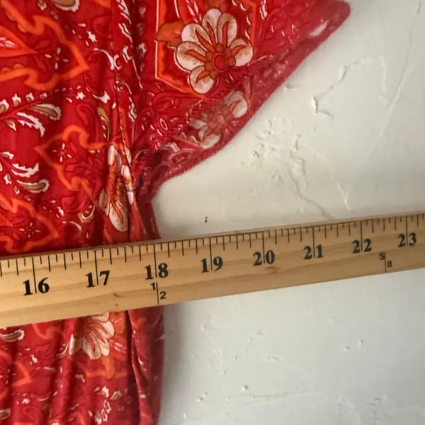 Floral Blooming Red‎ Boho Maxi Dress XXL Empire Waist Button V-Neck Cottagecore - Image 6