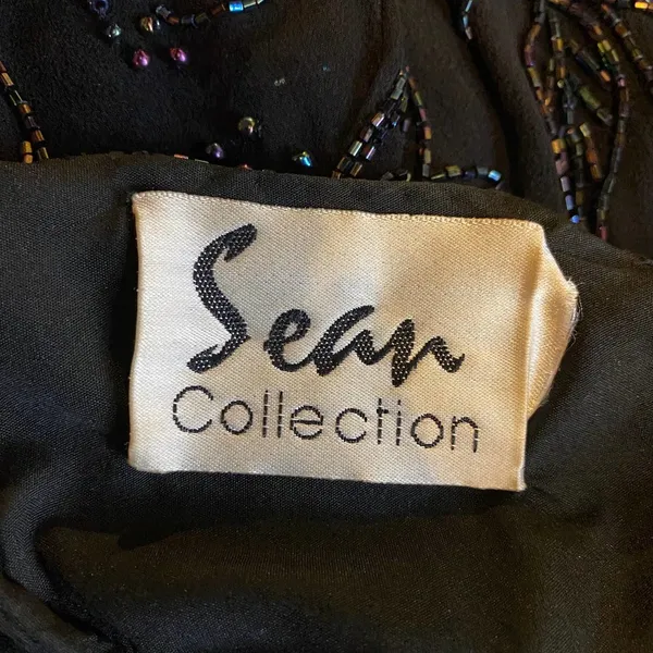 Vintage 90s Pure Silk Beaded Floral Mini Dress Flowy Cocktail Black Womens XS - Image 12