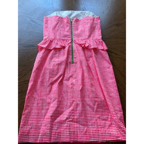 Lilly Pulitzer Pink Gingham Strapless Peplum‎ Mini Dress Size 0 Cotton Preppy - Image 6