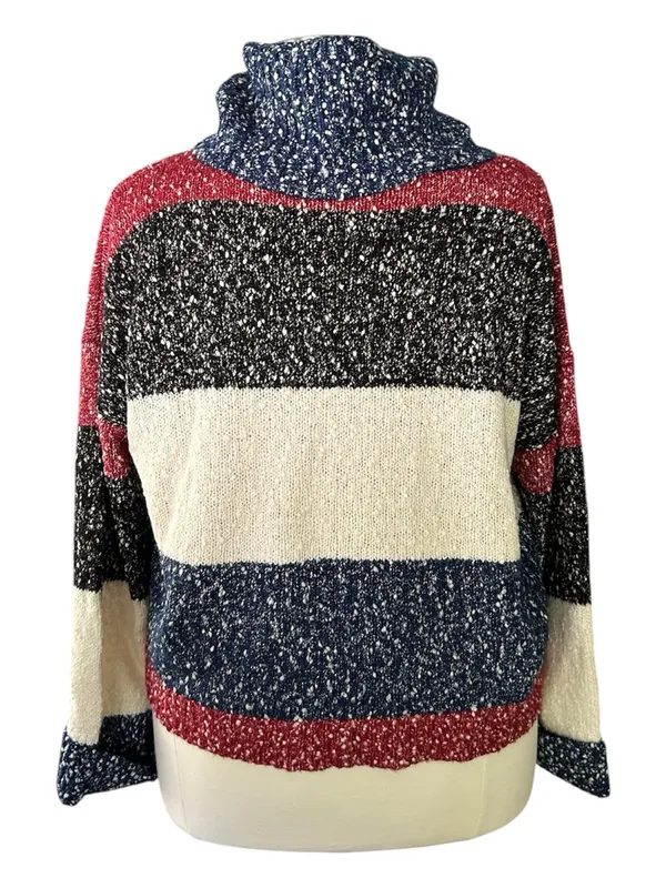 G.I.L.I. New!Chunky Soft Cowlneck Sweater Red Navy Black & Cream Soft Size 1X - Image 6