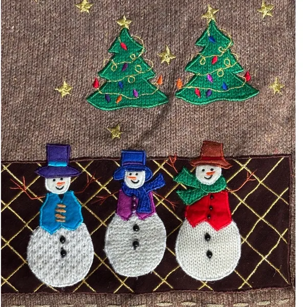Vintage Christmas Sweater Vest XL Snowman Applique Wool Holiday Novelty Knit - Image 4