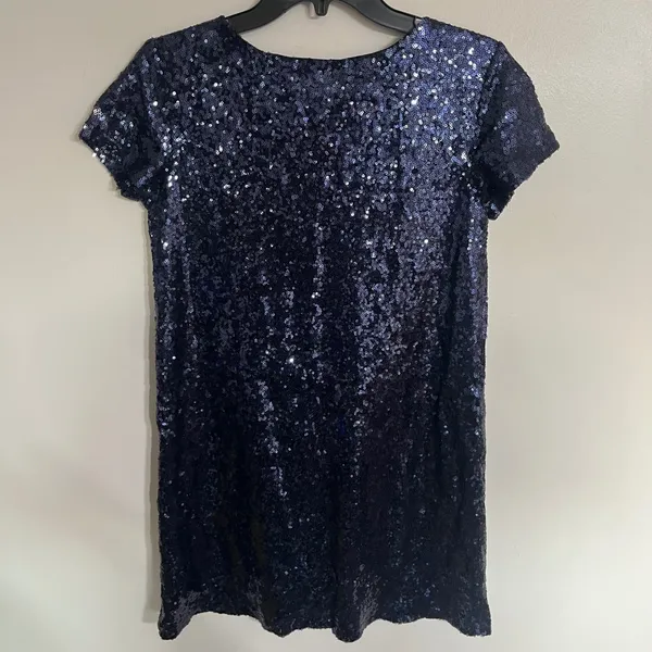 Lulus Navy Blue Sequin Shift Dress Womens XS V-Neck Short‎ Sleeve Mini Cocktail - Image 8