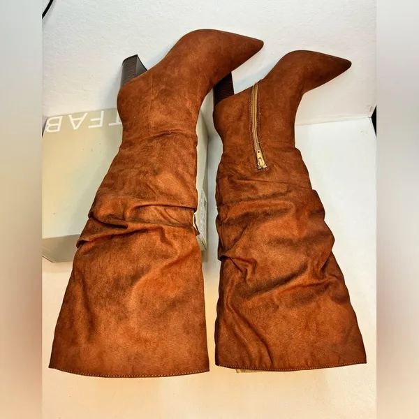 JustFab Fiona Slouched Heeled Boot Luggage casual classic comfy fall winter stylish - Image 10