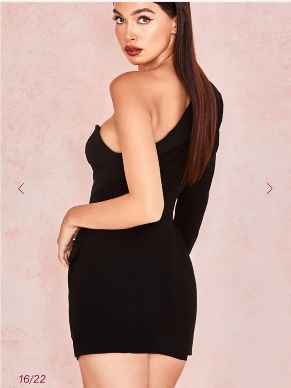 House of CB FEBE Black Crepe One Sleeved Tuxedo Dress - Image 6