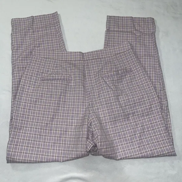 NWT Nasty Gal Sz 10 High Waisted Tapered Check Pants In Lilac - Image 9