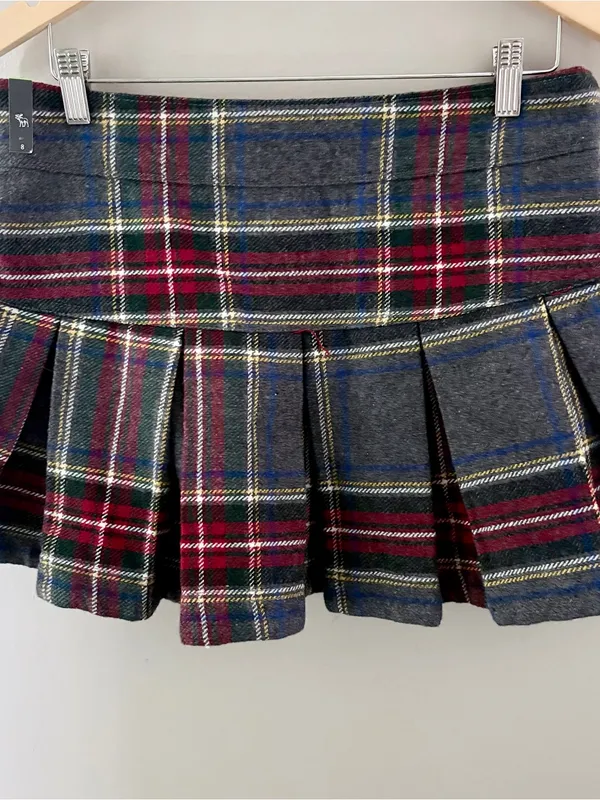 Y2K Plaid Pleated Wool Mini Skirt Abercrombie & Fitch NWT - Image 2