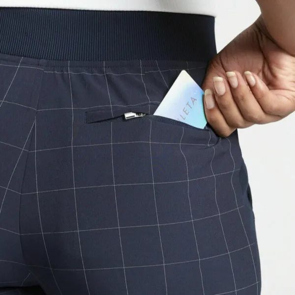 Athleta Brooklyn‎ Textured Ankle Pants Navy Windowpane Print Athleisure - Image 2
