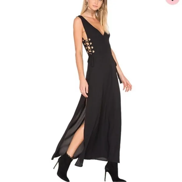 FINDERS KEEPERS Black Amos Dress Size Slits Cut Outs Lace Up‎ Maxi Size Small - Image 2