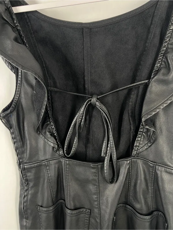 Free People Simone Vegan Short Suit Black Faux Leather Romper XS - Image 5
