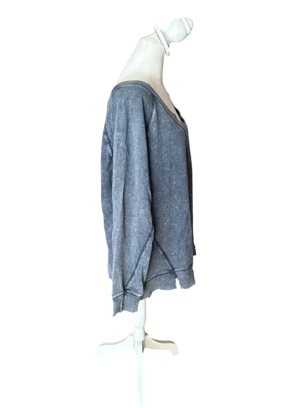 Aerie Downtime V neck Sweatshirt Navy Womens Medium Loungewear Oversize - Image 3