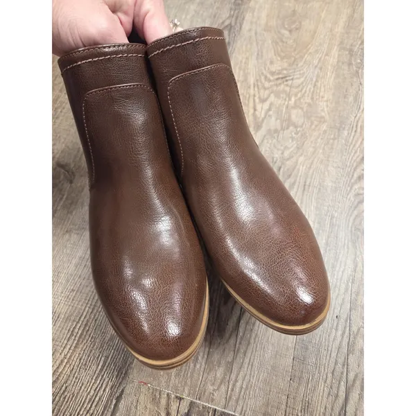 BARETRAPS Medley Ankle Booties 8.5W Brown Leather Block Heel Zip Closure - Image 5