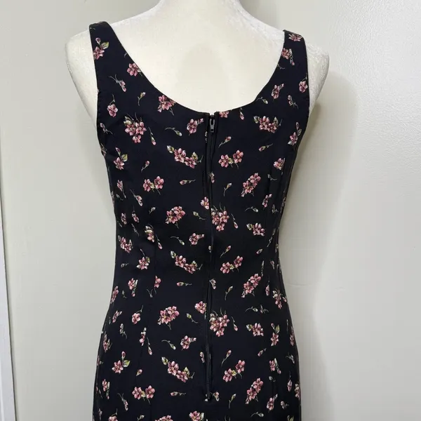 Vintage 90s Long Black Pink Floral Dress Size 11/12 Dark Floral Whimsy Goth - Image 5