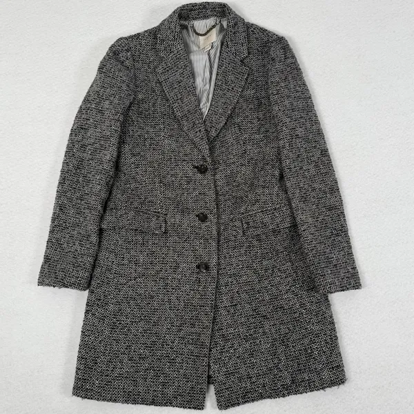 J Crew‎ Tweed Topcoat Coat Womens Size 2 Grey Black H1493 - Image 4