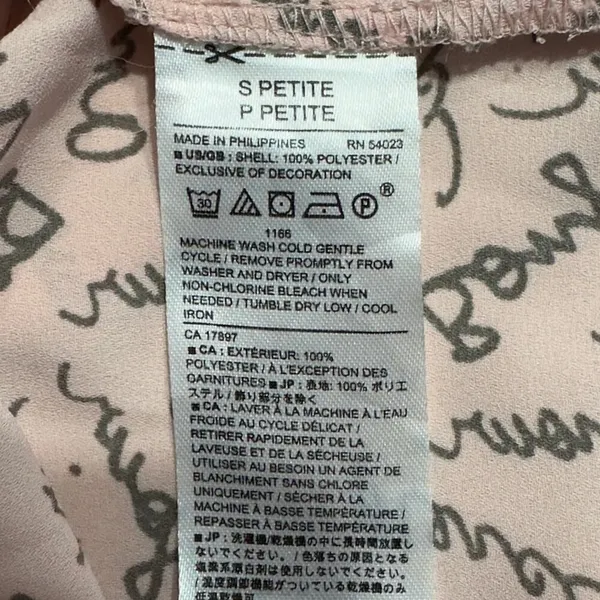 Banana Republic Factory Blouse Women's Size Small Pink Long Sleeve French Words - Image 6