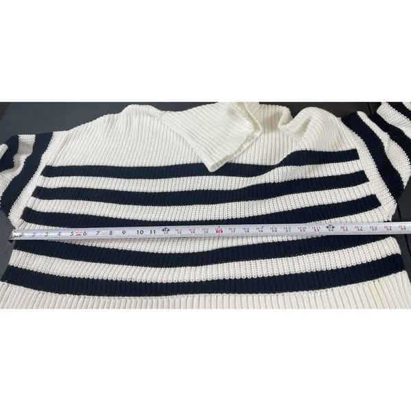 Quince Organic Cotton Striped Turtleneck Sweater Ivory Black Oversized XL - Image 12