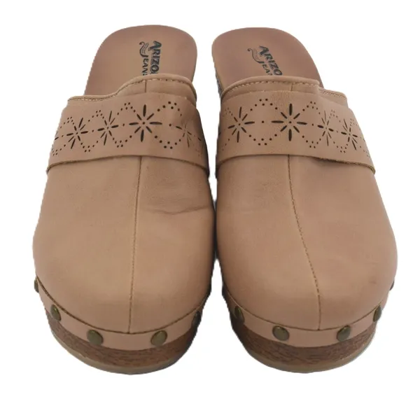 Arizona Jeans Co Tan Faux Leather Cutout Wedge Clogs Women's Size‎ 7.5 - Image 2