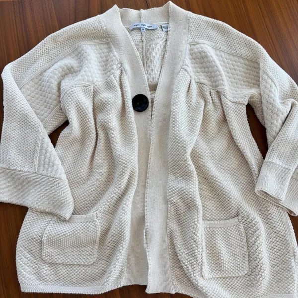 Eight Eight Eight Cardigan M Cream Knit Single Button Pocket Y2K Coastal Grandma - Image 4