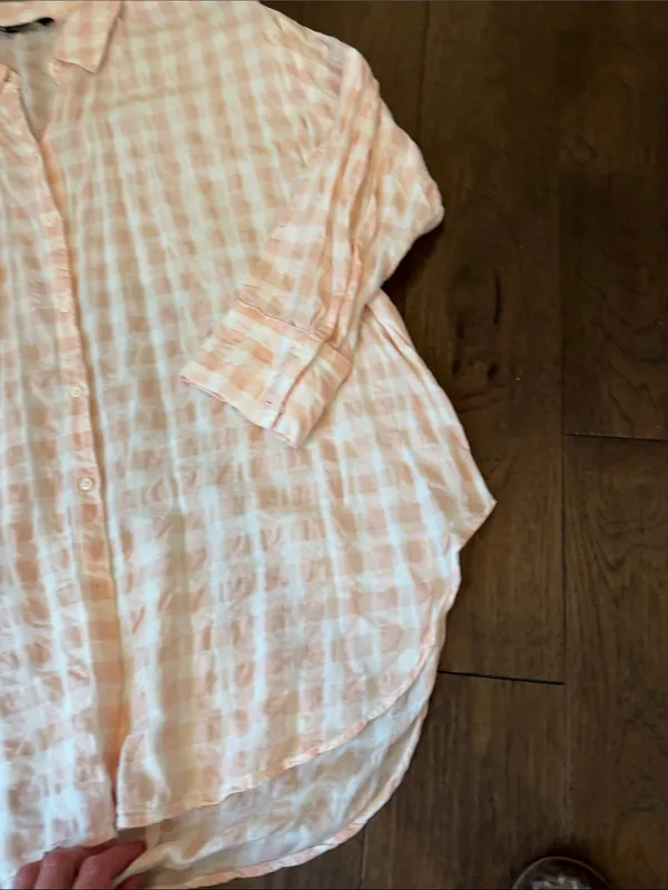 Zara Lightweight Pink Plaid Oversized Button Down Shirt - Medium - C30-044 - Image 5