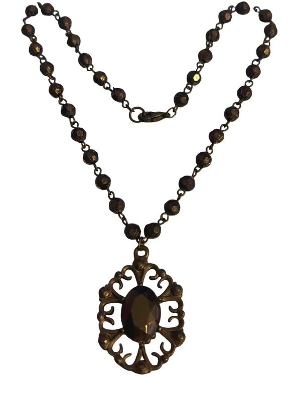Black Gothic Beaded Necklace Pendant Faceted Gemstone Mourning Acrylic 16" Emo - Image 4