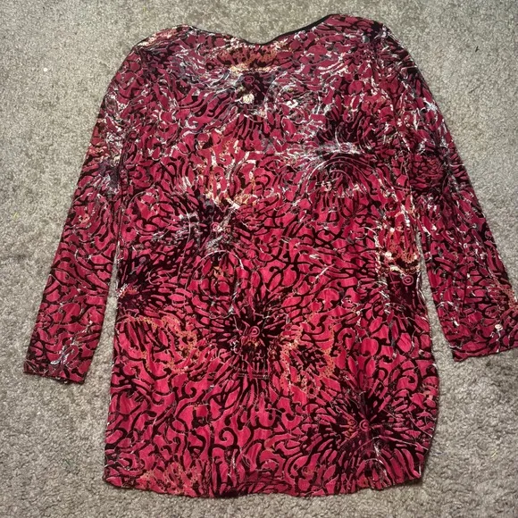 Only Nine Vintage Red Burnout Velvet Top‎ Y2K 90s Floral Metallic Medium - Image 4