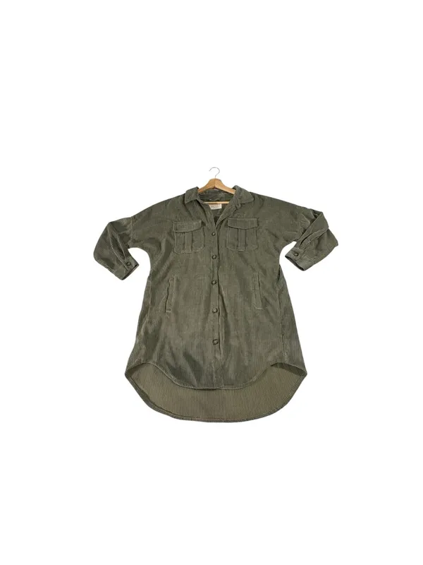 Ashley by 26 International Corduroy Shacket Dress M Olive Utility Longline Boho - Image 5