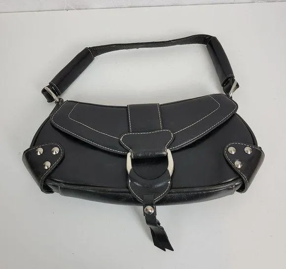 Vintage Aldo Womens Shoulder Bag 11" x 5" Black Leather Y2K Studded Snap Closure - Image 2