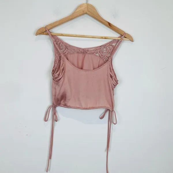 Intimately Free People pale pink satin lace trim side tie cropped camisole. XS - Image 4