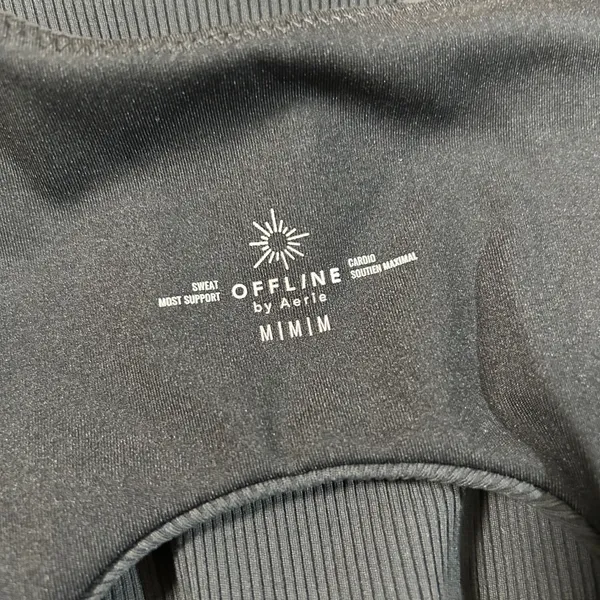 OFFLINE by Aerie Black Ribbed High Support Keyhole Sports Bra Workout Top Medium - Image 4