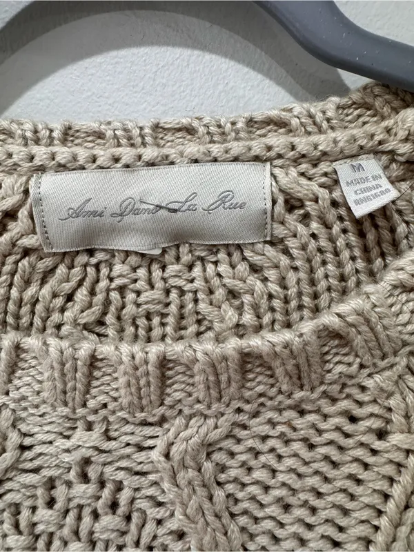 Ami Dans La Rue Size Medium Chunky Knit Cable Fisherman Beige Sweater - Image 4